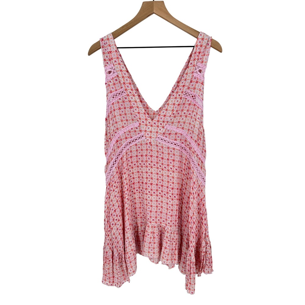 Intimately Free People Let It Happen Mini Dress Tunic Top M Pink Boho Floral